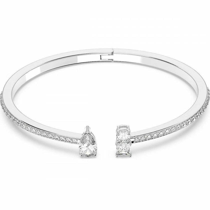 Bangles | Womens Attract Mixed Cut Rhodium Plated Cuff Bangle Bangles Bangles