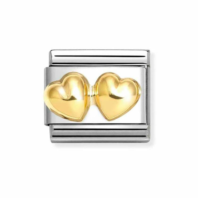 Beads & Charms | Womens CLASSIC Gold Double Raised Hearts 18ct Yellow Gold Beads & Charms