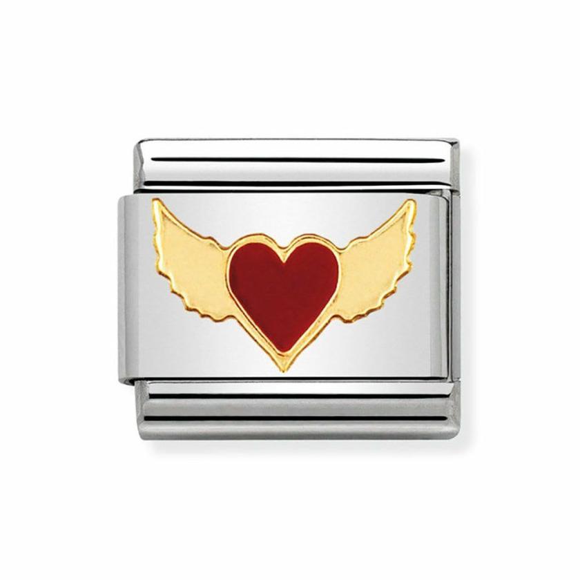 Beads & Charms | Womens CLASSIC Gold Enamel Heart with Wings Charm 18ct Yellow Gold Beads & Charms