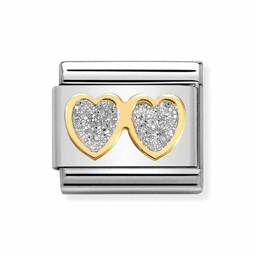 Beads & Charms | Womens CLASSIC Gold Glitter Heart Double Charm 18ct Yellow Gold Beads & Charms