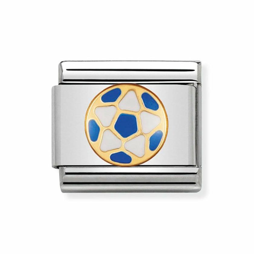 Beads & Charms | Womens CLASSIC Gold White & Light Blue Football Charm 18ct Yellow Gold Beads & Charms