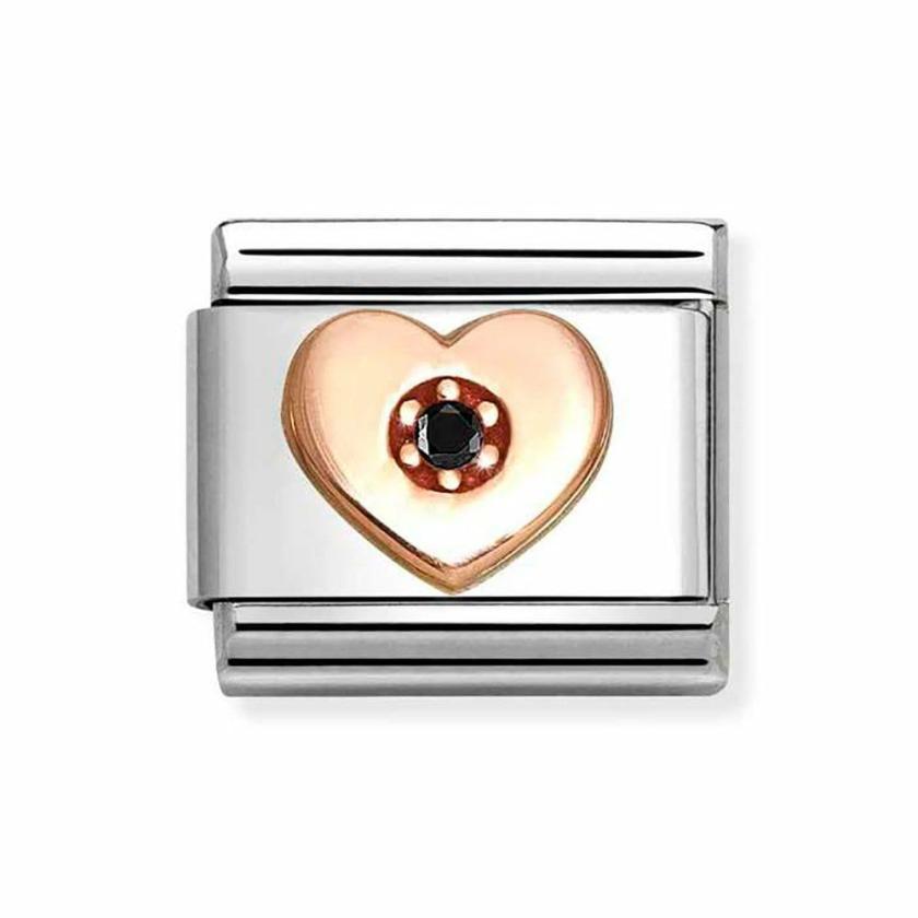 Beads & Charms | Womens CLASSIC Rose Gold Black Stone Heart Charm 9ct Rose Gold Beads & Charms