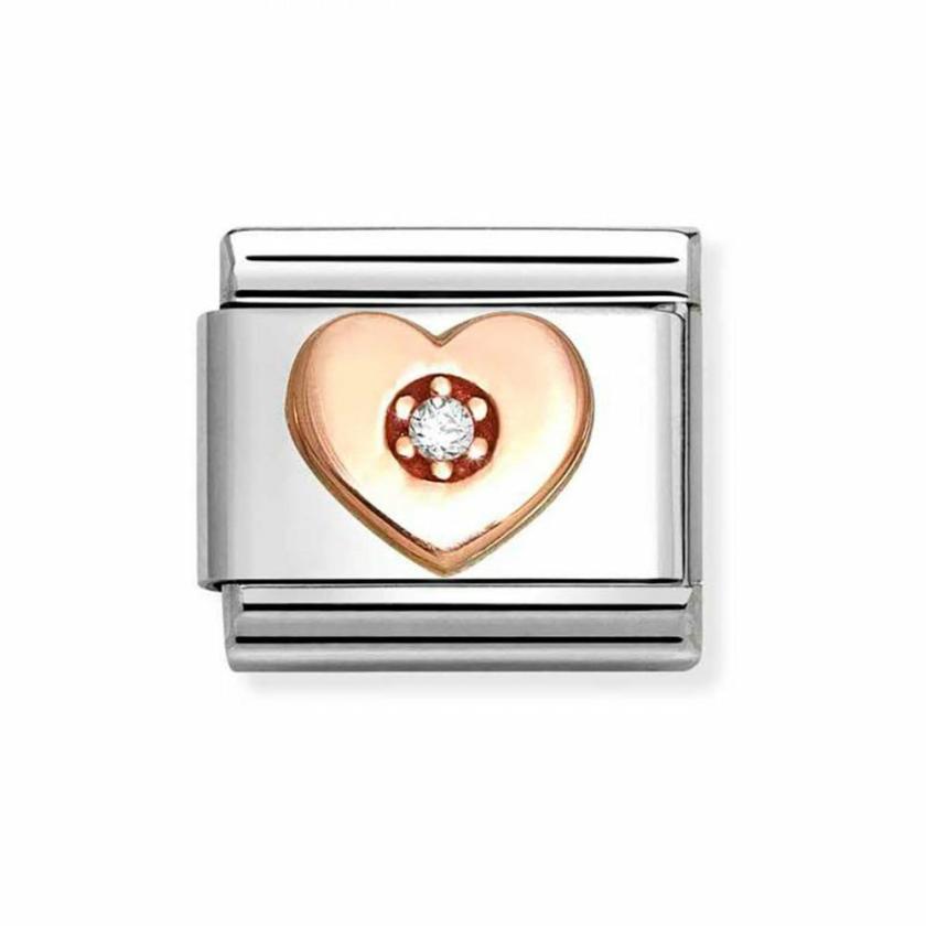 Beads & Charms | Womens CLASSIC Rose Gold White Stone Heart Charm 9ct Rose Gold Beads & Charms