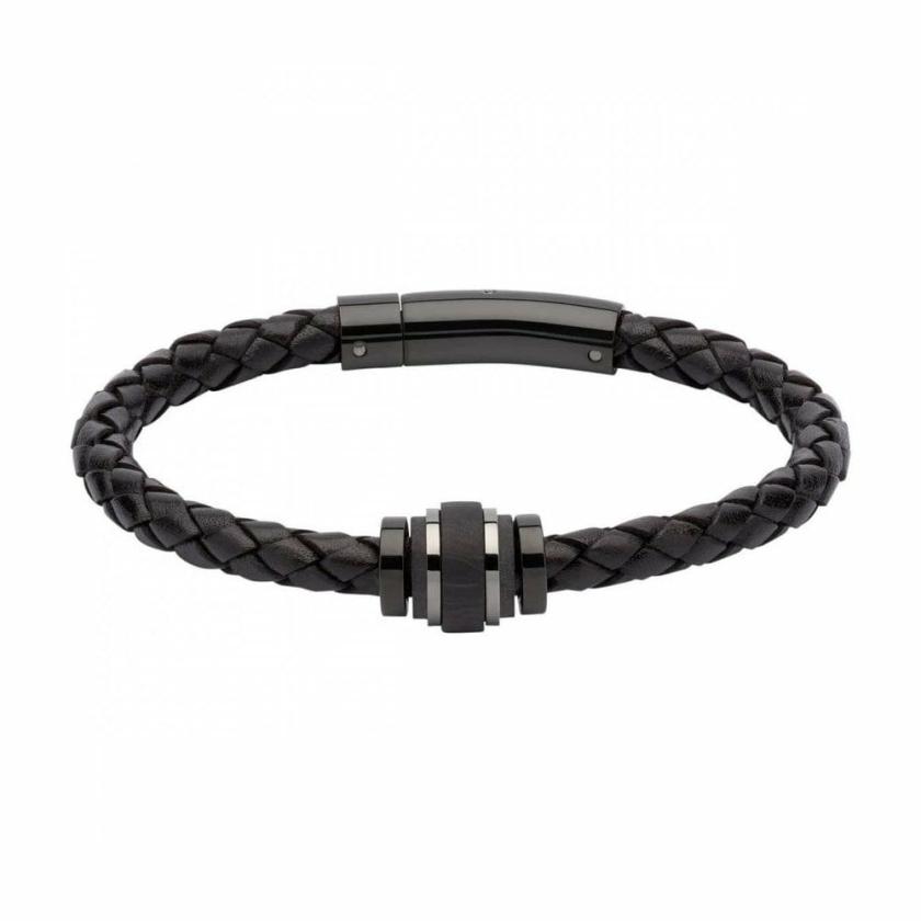 Bracelets | Mens Black IP Plated Carbon Fibre Leather Bracelet Bracelets Bracelets