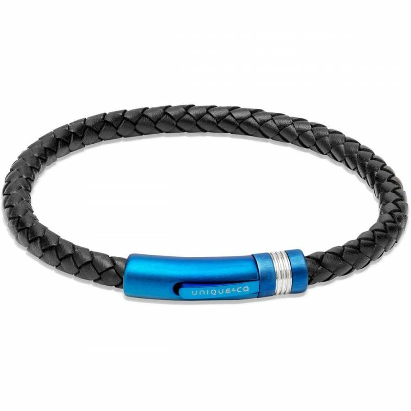 Bracelets | Mens Black Leather Blue IP Plated Bracelet Bracelets Bracelets