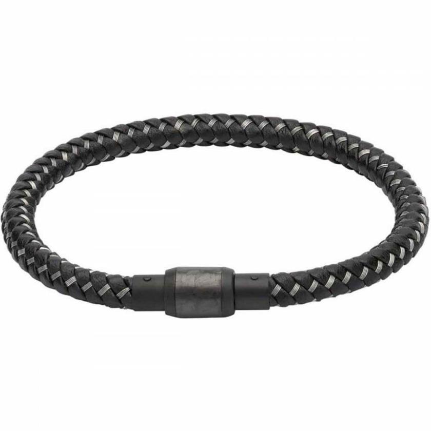 Bracelets | Mens Black & Silver Magnetic Clasp Leather Bracelet Bracelets Bracelets