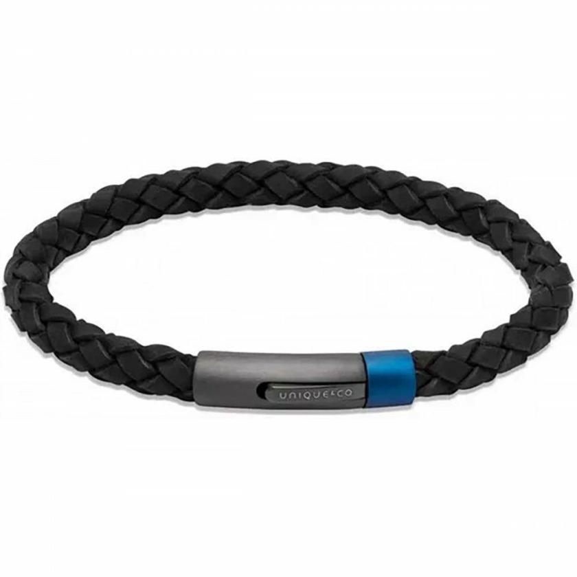 Bracelets | Mens Blue Edge IP Plated Clasp Black Leather Bracelet Bracelets Bracelets