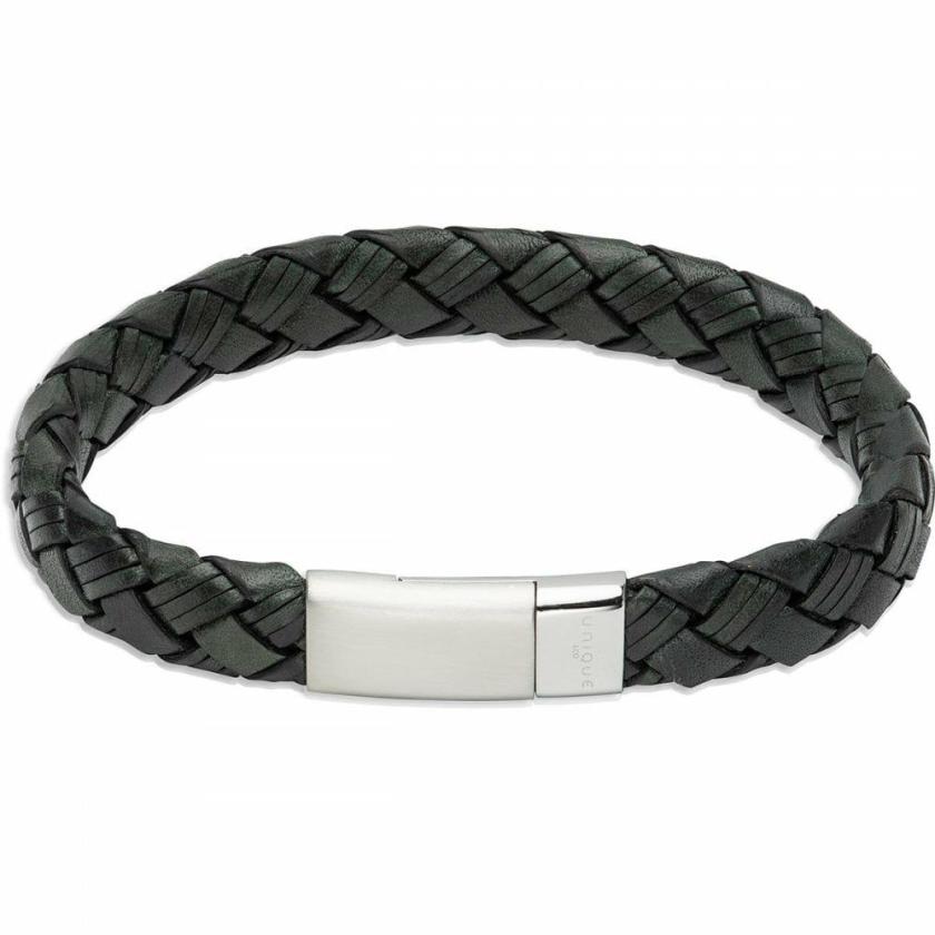 Bracelets | Mens Dark Green Leather Polished Steel Magnetic Clasp Bracelet Bracelets Bracelets