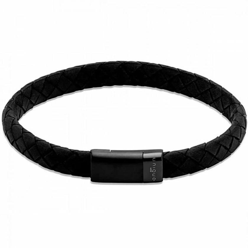 Bracelets | Mens Flat Black Leather Braided Bracelet Bracelets Bracelets