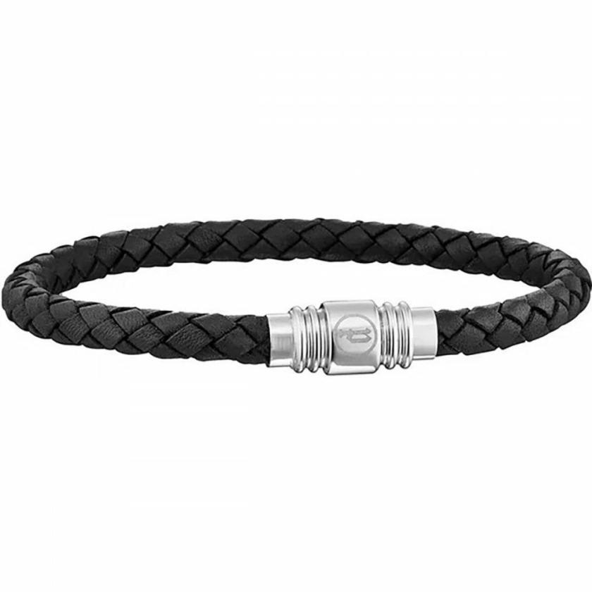 Bracelets | Mens Gents Stainless Steel Black Leather Bracelet Bracelets Bracelets