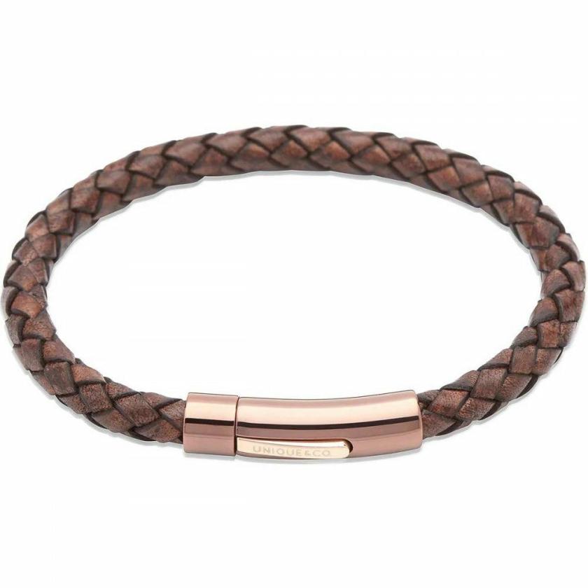 Bracelets | Mens Rose Gold Plated Clasped Brown Leather Bracelet Bracelets Bracelets