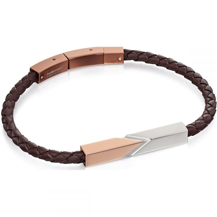 Bracelets | Mens Steel and Rose Brown Leather Bracelet Bracelets Bracelets