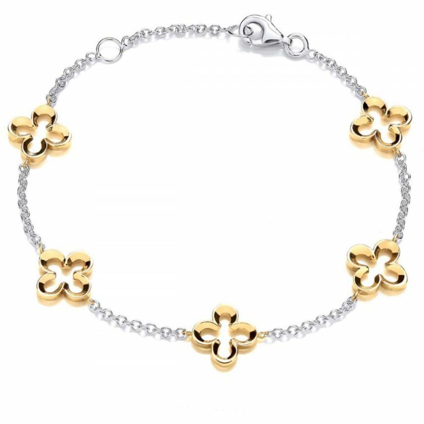 Bracelets | Womens 9ct Gold Open Flower Bracelet 9ct White Gold Bracelets