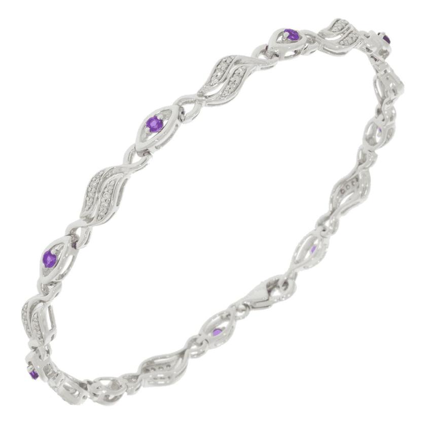 Bracelets | Womens 9ct White Gold Fancy Diamond and Amethyst Bracelet 9ct White Gold Bracelets