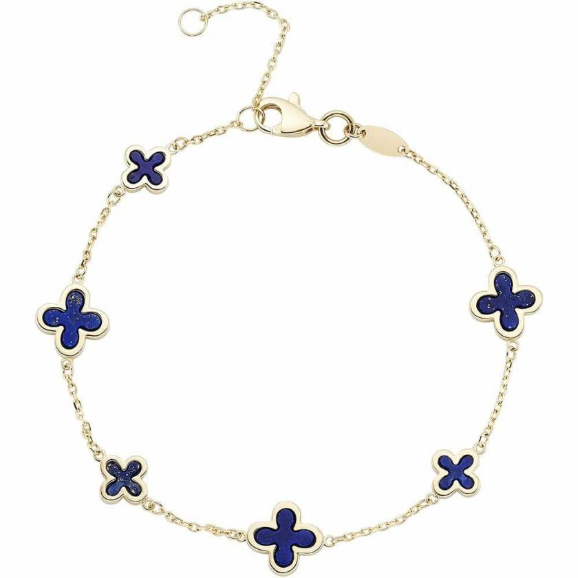 Bracelets | Womens 9ct Yellow Gold Lapis 6 Flower Bracelet 9ct Yellow Gold Bracelets