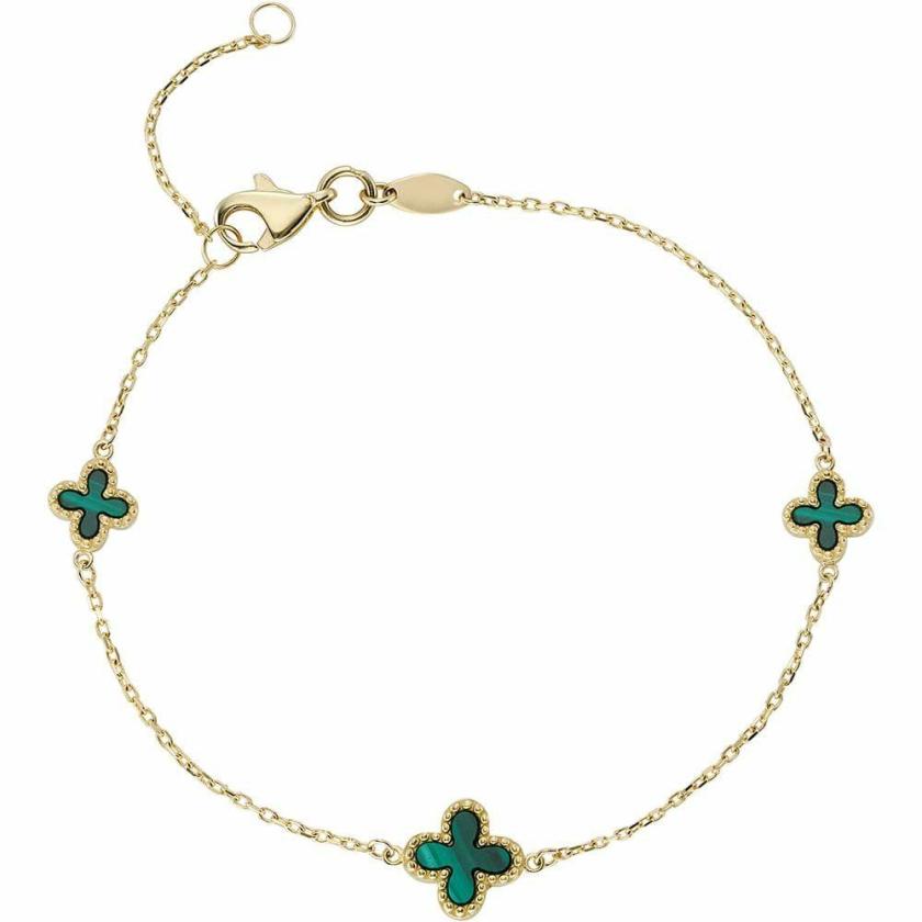 Bracelets | Womens 9ct Yellow Gold Malachite 3 Flower Bracelet 9ct Yellow Gold Bracelets