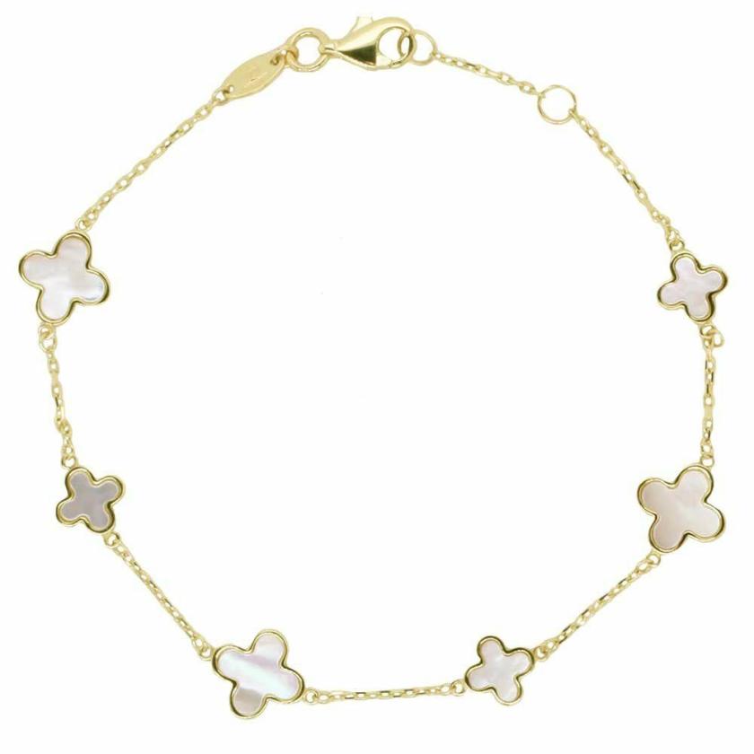 Bracelets | Womens 9ct Yellow Gold Mother of Pearl 6 Flower Bracelet 9ct Yellow Gold Bracelets