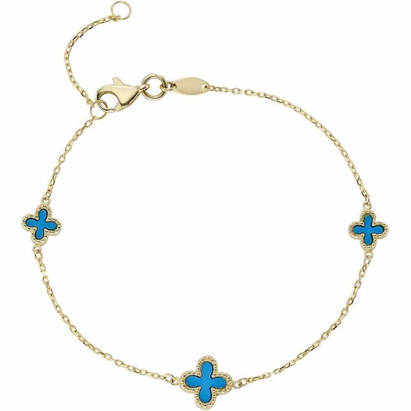 Bracelets | Womens 9ct Yellow Gold Turquoise 3 Flower Bracelet 9ct Yellow Gold Bracelets