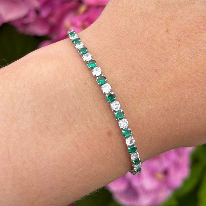 Bracelets | Womens Silver & Green Stone Tennis Bracelet Bracelets Bracelets