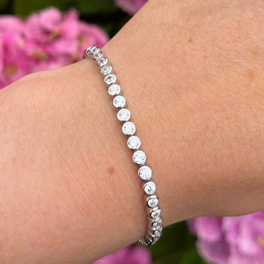 Bracelets | Womens Silver Rub Set Circle Stone Tennis Bracelet Bracelets Bracelets