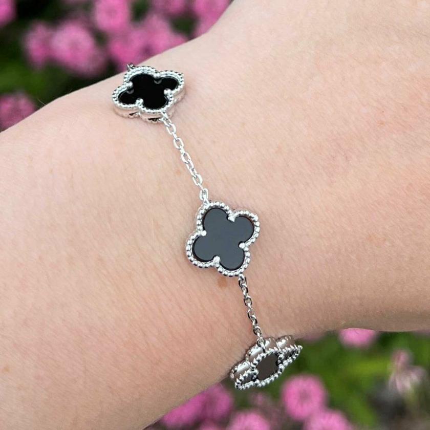 Bracelets | Womens Sterling Silver & Black Onyx 3 Flower Bracelet Bracelets Bracelets