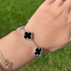 Bracelets | Womens Sterling Silver & Black Onyx 5 Flower Bracelet Bracelets Bracelets