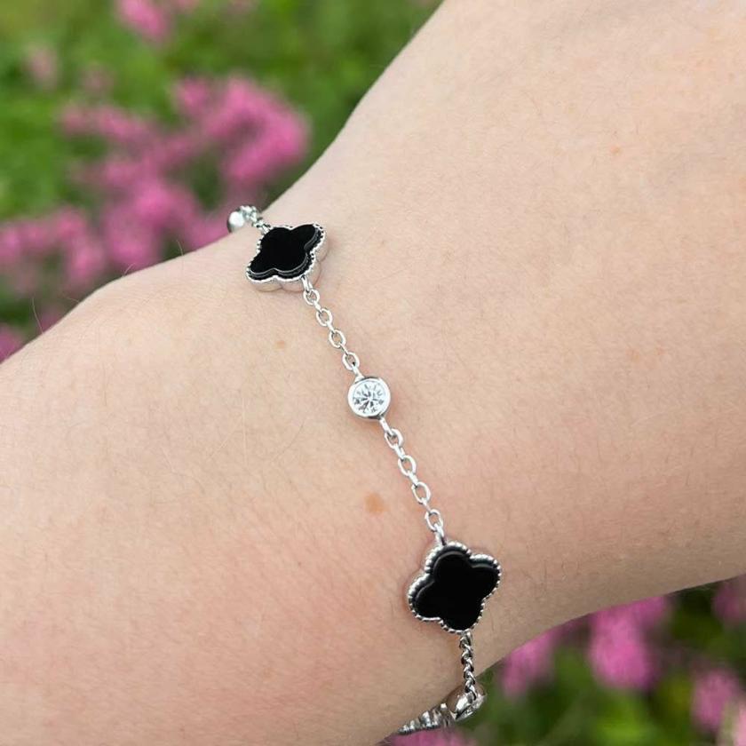 Bracelets | Womens Sterling Silver Black Onyx Flower and Stone Set Bracelet Bracelets Bracelets