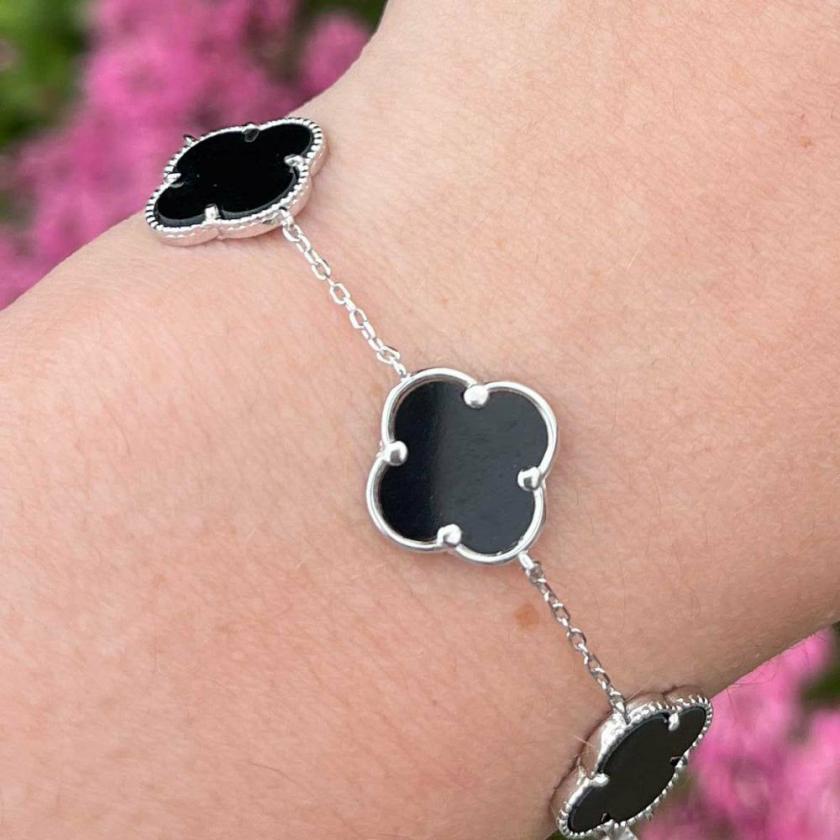 Bracelets | Womens Sterling Silver & Black Onyx Flower Bracelet Bracelets Bracelets