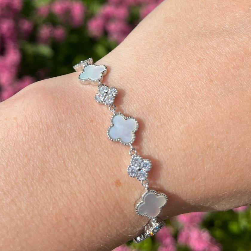 Bracelets | Womens Sterling Silver Mother of Pearl & Stone Set Flowers Bracelet Bracelets Bracelets