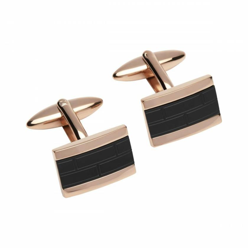 Cufflinks | Mens Black and Rose Plated Rectangle Cufflinks Cufflinks Cufflinks