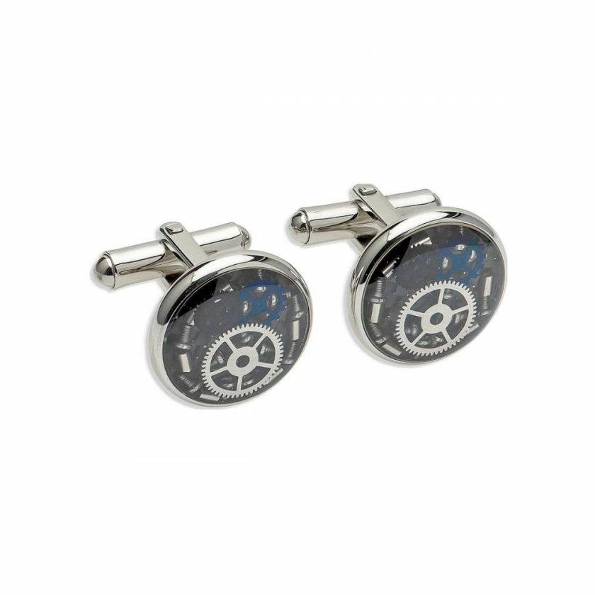 Cufflinks | Mens Black & Blue IP Plated Screw & Gear Cufflinks Cufflinks Cufflinks