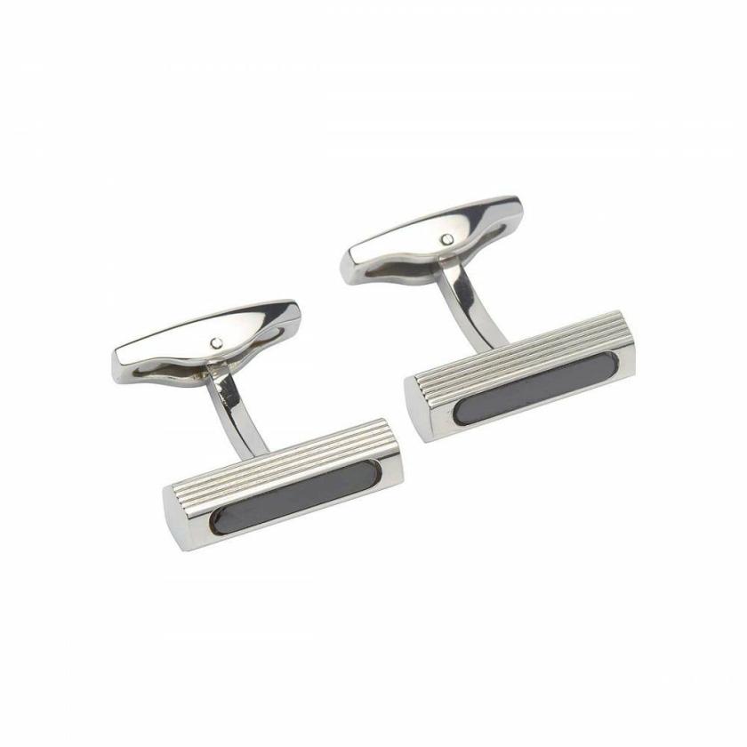 Cufflinks | Mens Stainless Steel Black Leather Inlay Cufflinks Cufflinks Cufflinks