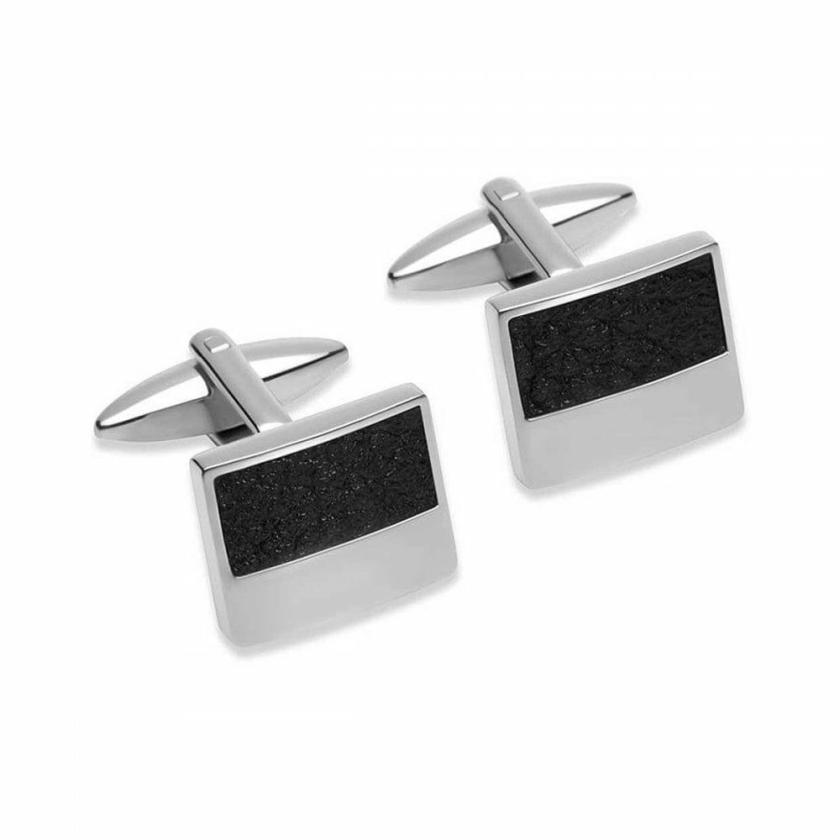 Cufflinks | Mens Stainless Steel Black Leather Inlay Cufflinks Cufflinks Cufflinks