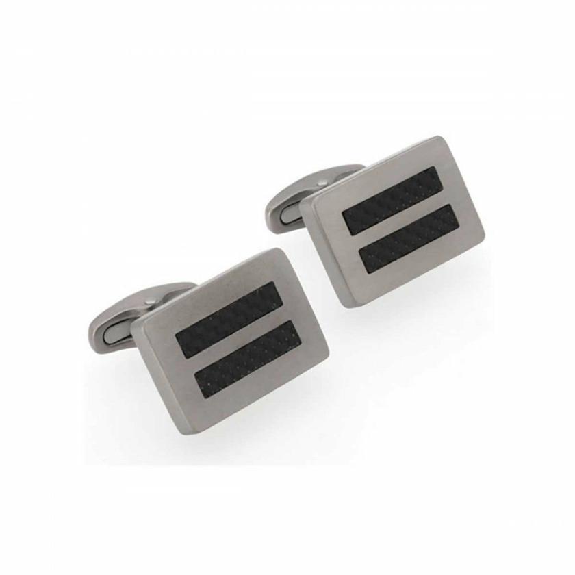 Cufflinks | Mens Titanium Carbon Fibre Rectangle Black Striped Cufflinks Cufflinks Cufflinks