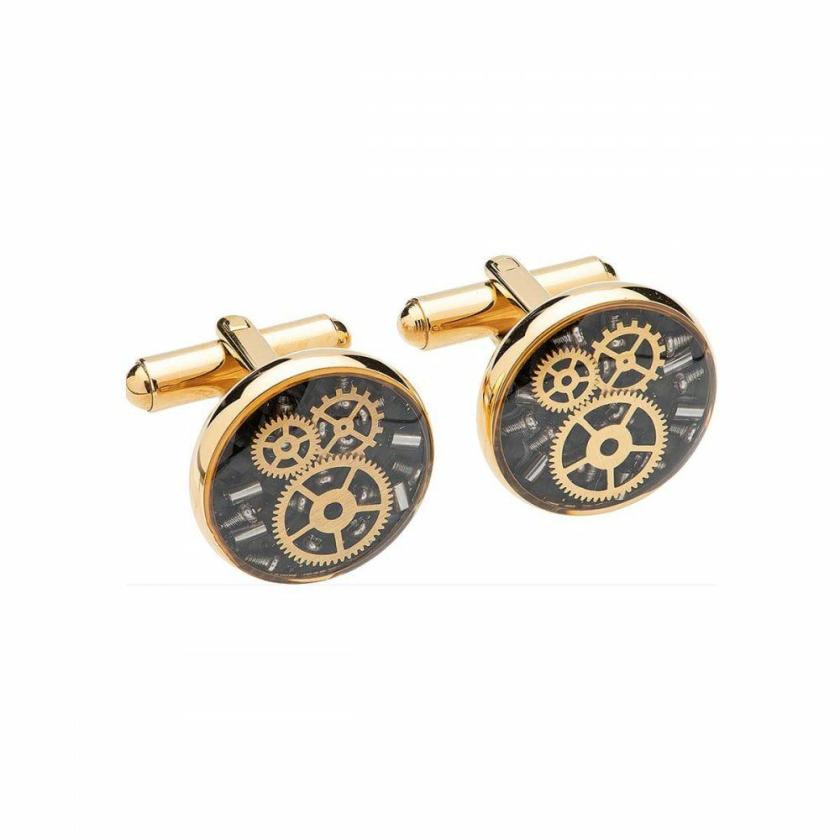 Cufflinks | Mens Yellow IP Plated Black Carbon Fibre Screw & Gear Cufflinks Cufflinks Cufflinks