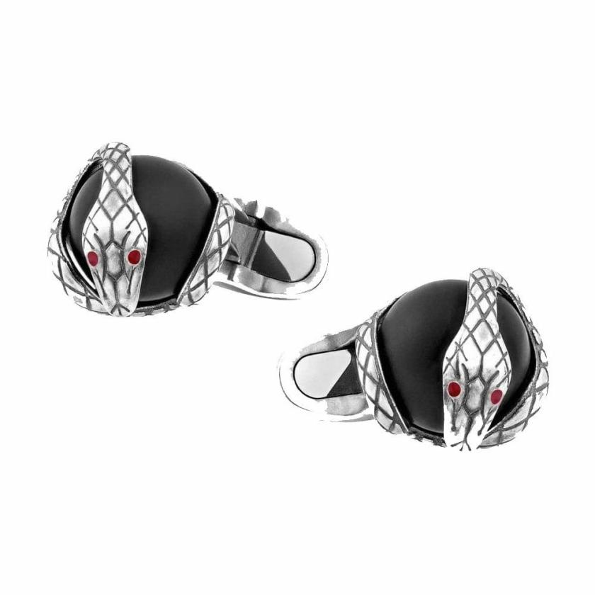 Cufflinks | Serpent Design Cufflinks in Silver with Onyx Bead Cufflinks Cufflinks