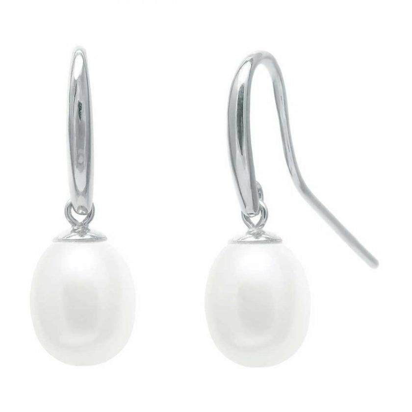 Earrings | 9ct White Gold Shepherd’s Crook Pearl Earring Drops 9ct White Gold Earrings