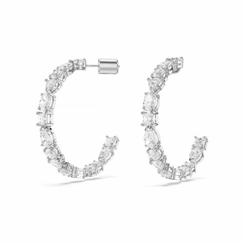 Earrings | Ladies Mesmera Mixed Cut Rhodium Plated Hoop Earrings Earrings Earrings