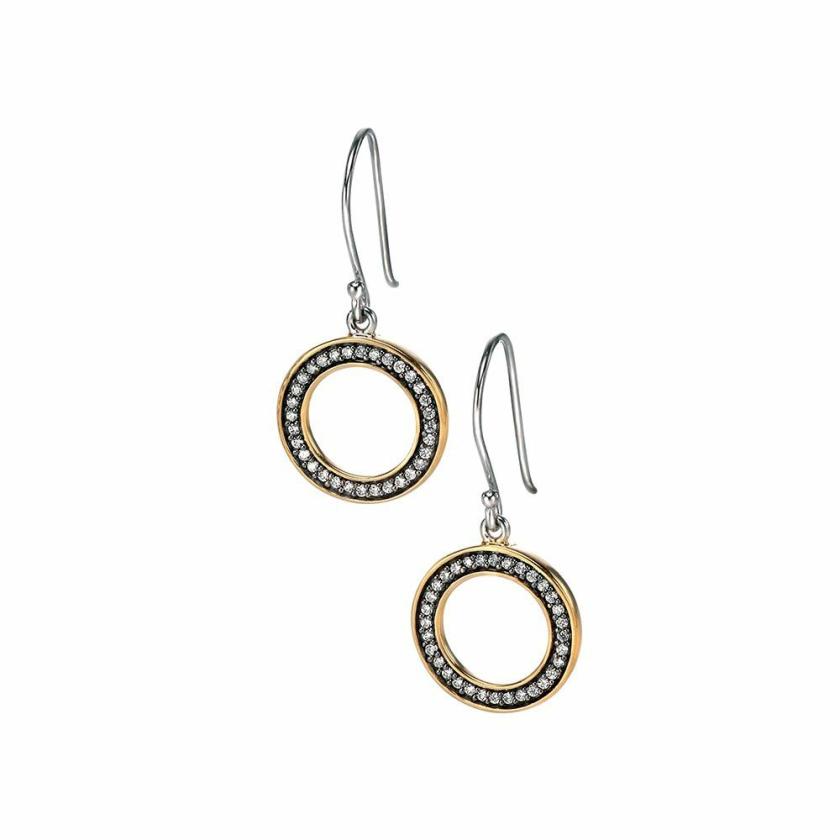 Earrings | Open Disc Earrings with Gold Plated Detail & Clear CZ Earrings Earrings