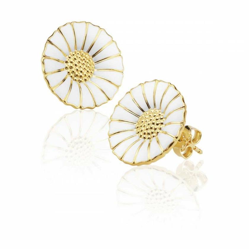 Earrings | Womens 18ct Gold Plated White Daisy Earring Studs 18ct Yellow Gold Earrings