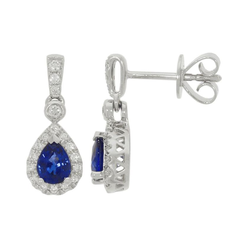 Earrings | Womens 18ct White Gold Sapphire & Diamond Drop Earrings 18ct White Gold Earrings