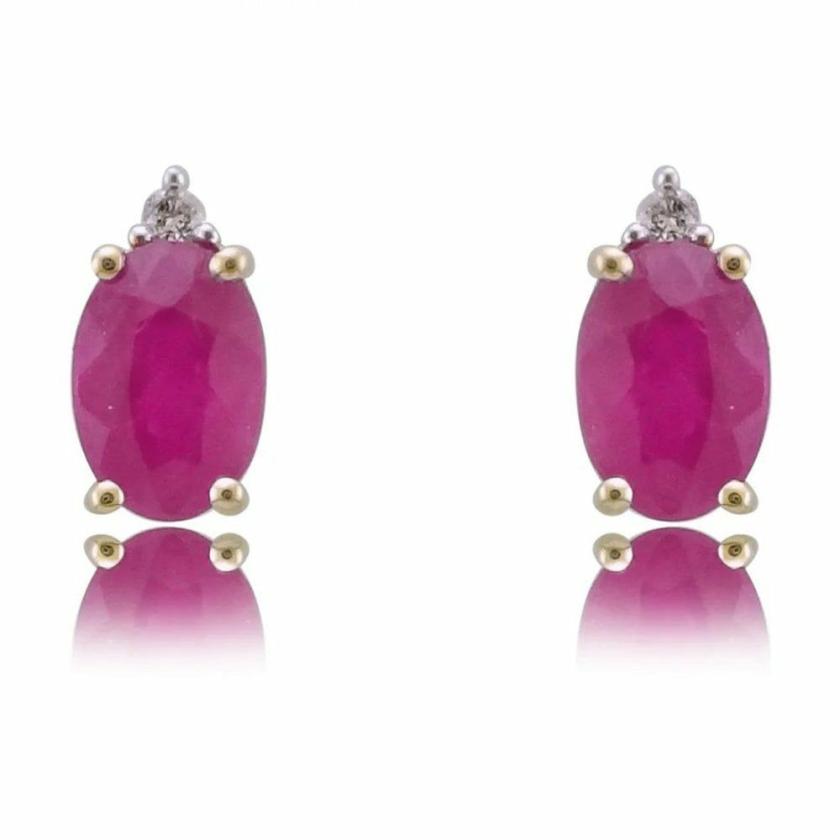 Earrings | Womens 9ct Gold Diamond and Oval Ruby Earring Studs 9ct White Gold Earrings