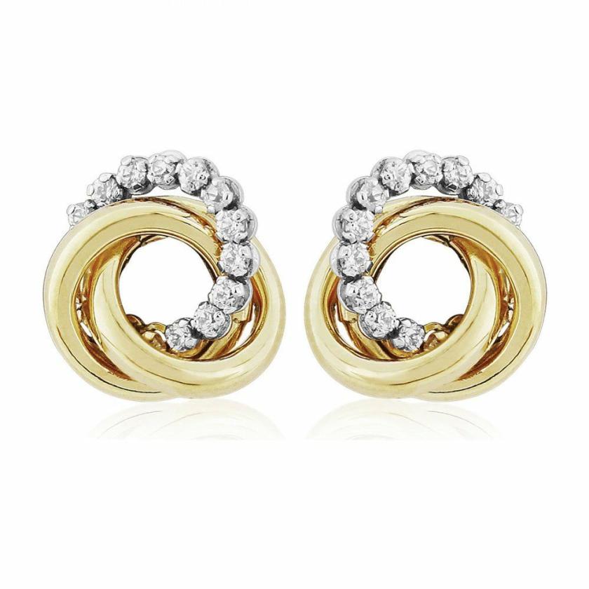 Earrings | Womens 9ct Gold Stone Set Entwined Rings Ear Studs 9ct Yellow Gold Earrings