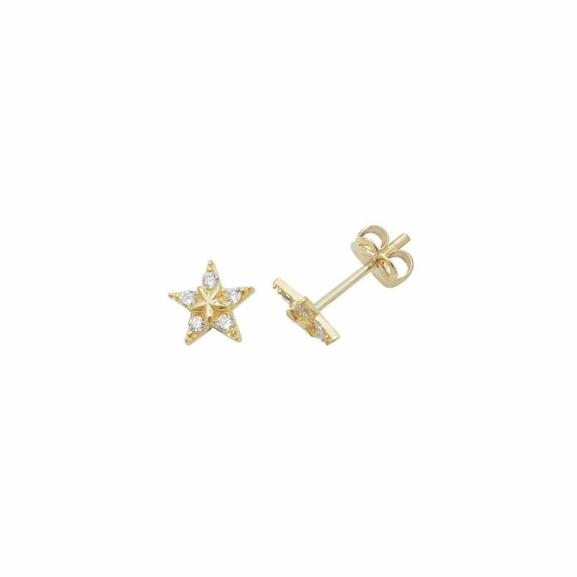 Earrings | Womens 9ct Gold Stone Set Star Studs 9ct Yellow Gold Earrings