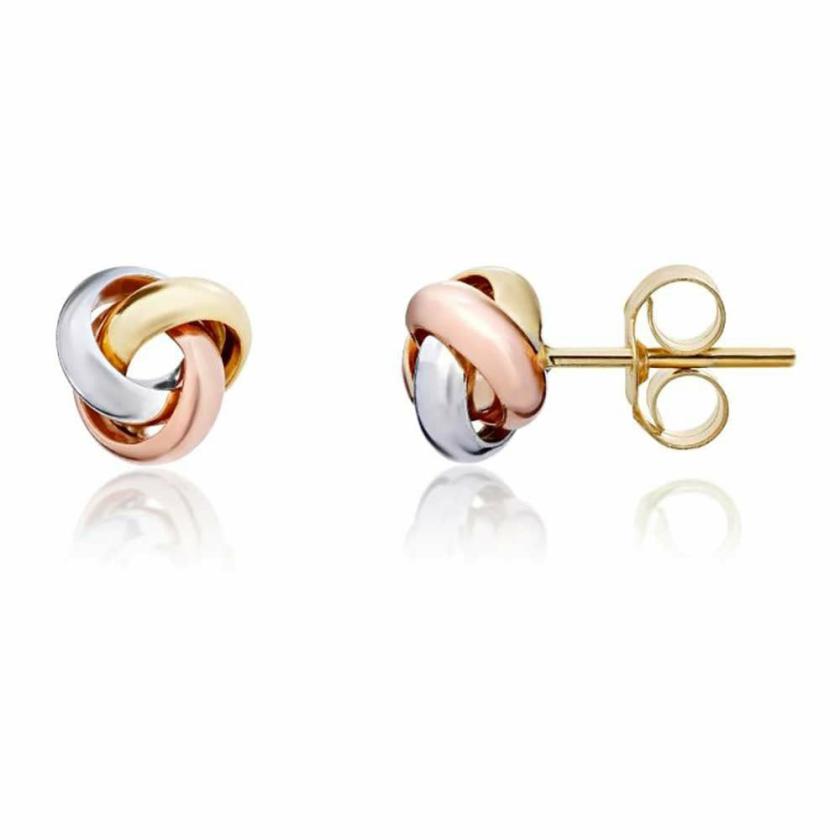 Earrings | Womens 9ct Gold Three Colour Knot Ear Studs 9ct Rose Gold Earrings