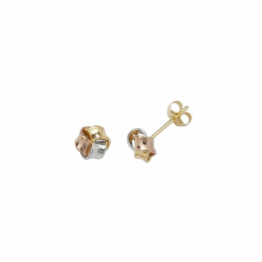 Earrings | Womens 9ct Gold Tri Colour Ear Studs 9ct Rose Gold Earrings