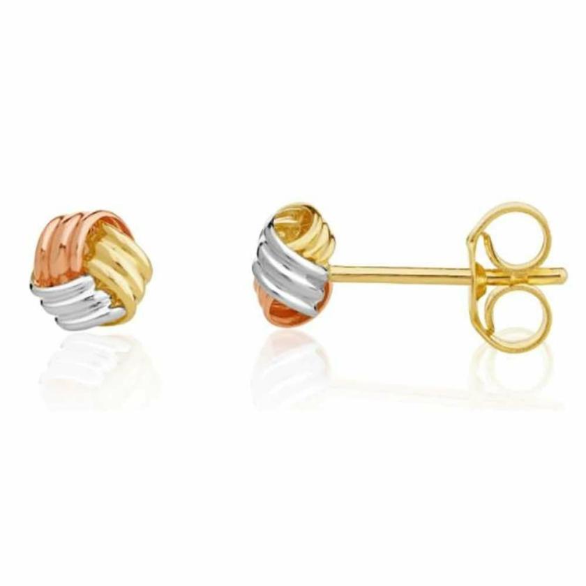 Earrings | Womens 9ct Three Colour Gold Knot Studs 9ct Rose Gold Earrings