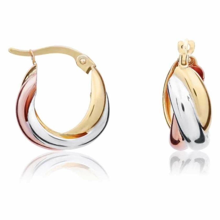 Earrings | Womens 9ct Three Colour Gold Russian Wedding Ring Style Hoop Earrings 9ct Rose Gold Earrings