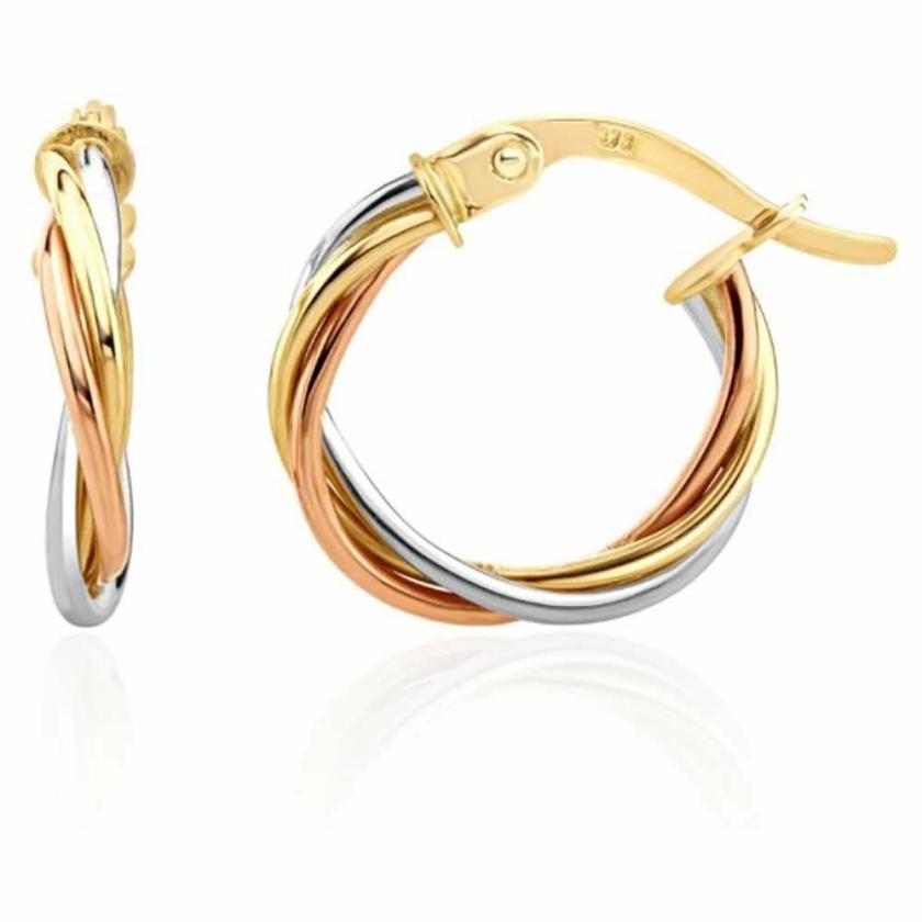 Earrings | Womens 9ct Three Colour Gold Russian Wedding Ring Style Hoops 9ct Rose Gold Earrings