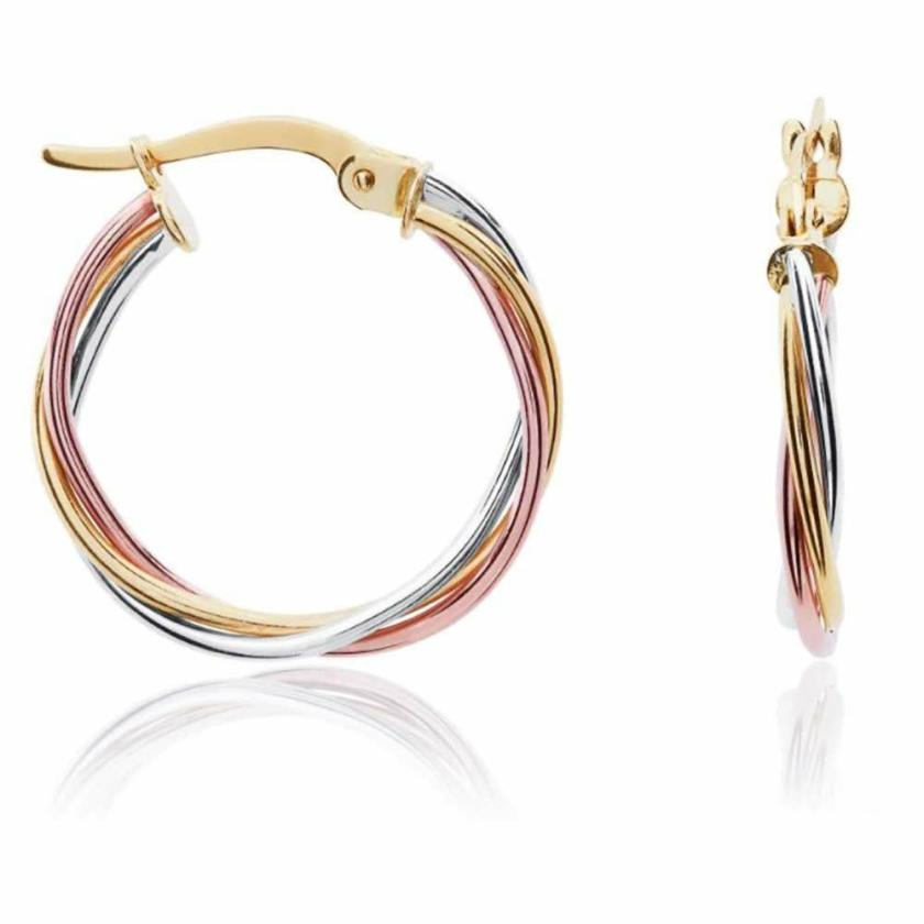 Earrings | Womens 9ct Three Colour Gold Twisted Hoops 9ct Rose Gold Earrings